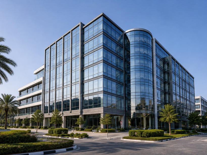Curved glass and aluminium commercial building