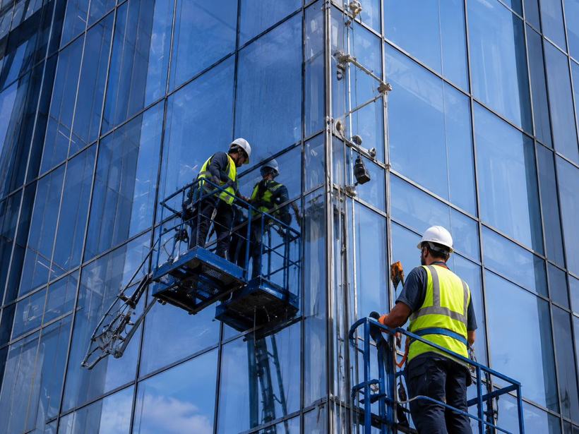 High-rise façade installation works in progress
