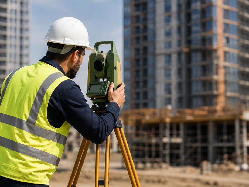 Site survey and measurement being carried out with a total station