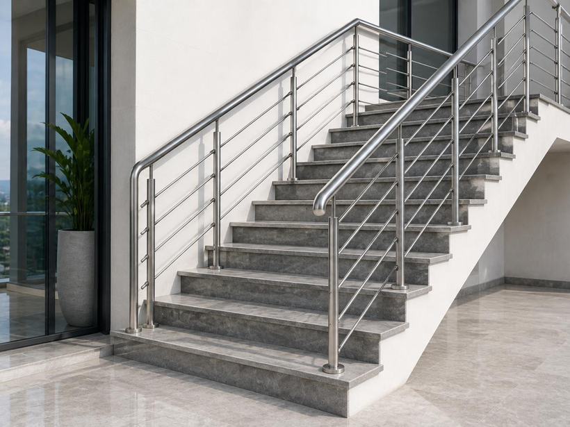 Stainless steel handrail system to an internal staircase